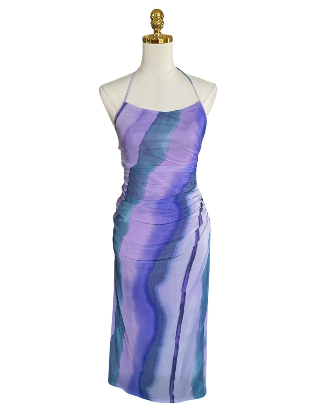 Zara Bloggers Favorite Printed Tulle Halter Sleeveless Lavender Dress Sz Small. - Picture 7 of 14